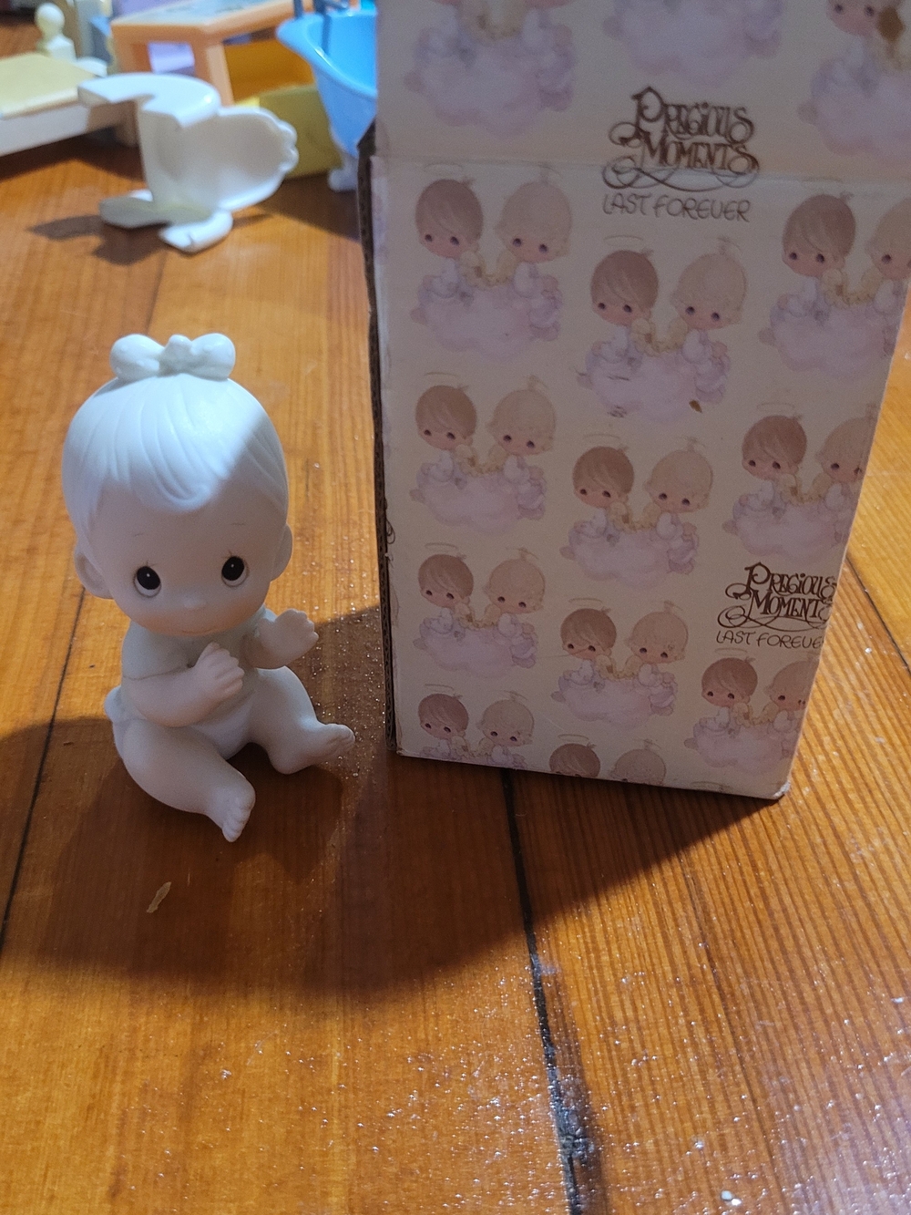 Precious Moments White Porcelain Baby Figurine with Bow
